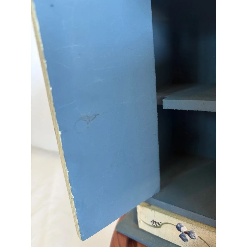 Vintage Hand Painted Wooden Cottagecore Jewelry Box Cabinet Floral Folk Art blue